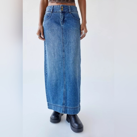 Urban Outfitters BDG Holly Denim Midi Maxi Jean Skirt ~ 90s Grunge X Small Tall - Picture 2 of 13